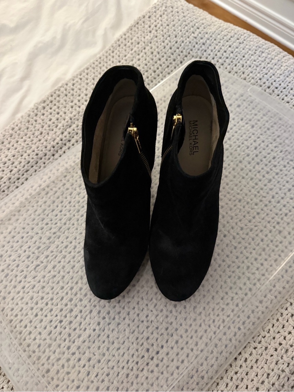Michael Kors Black Suede Side-Zip Ankle Booties